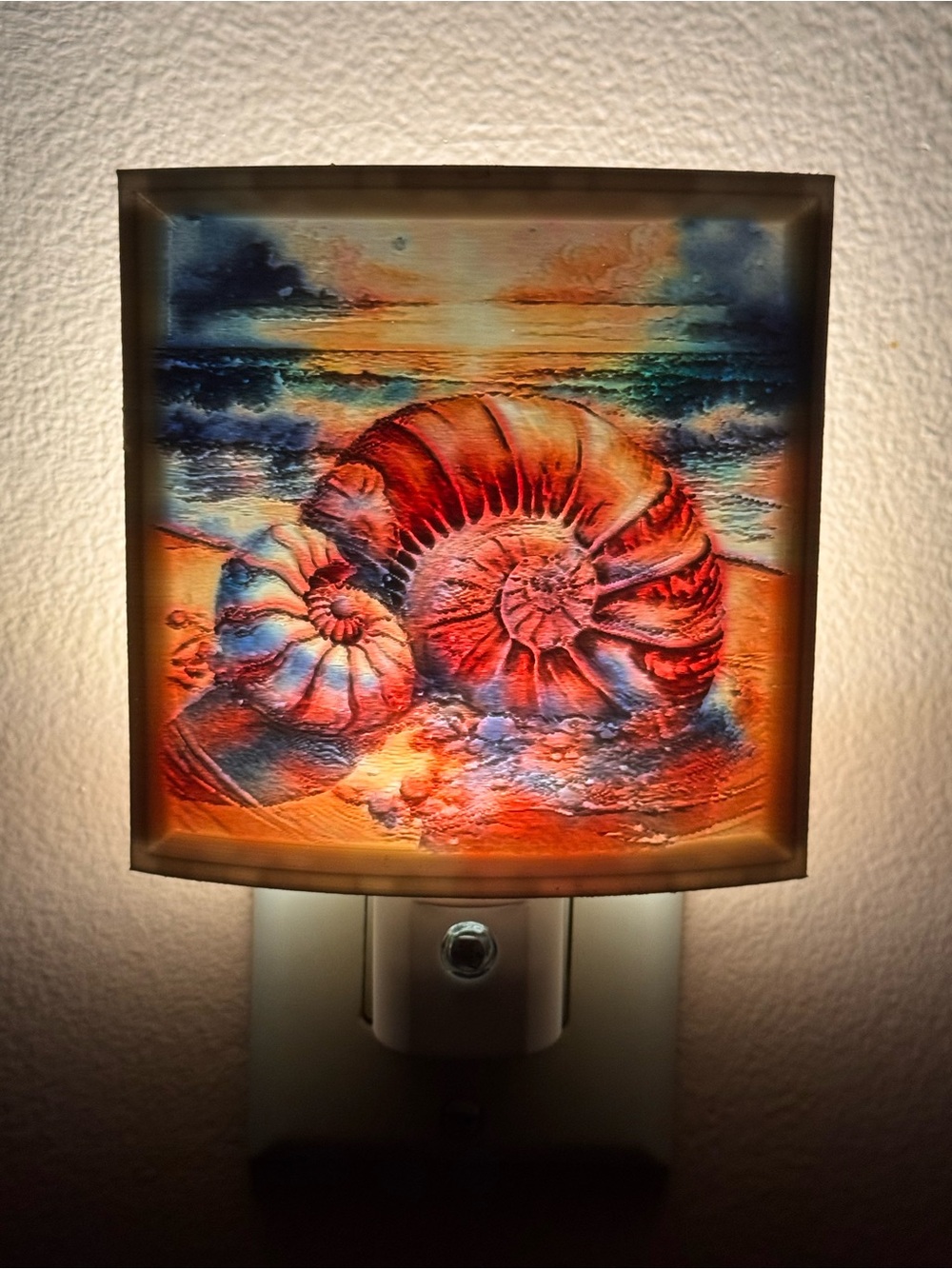Seashell Night Light Art Panel - Orange Blue Coastal Design